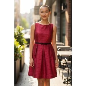 Danny & Nicole Red Black Polka Dot Sleeveless Fit & Flare Dress Size 12 NWT